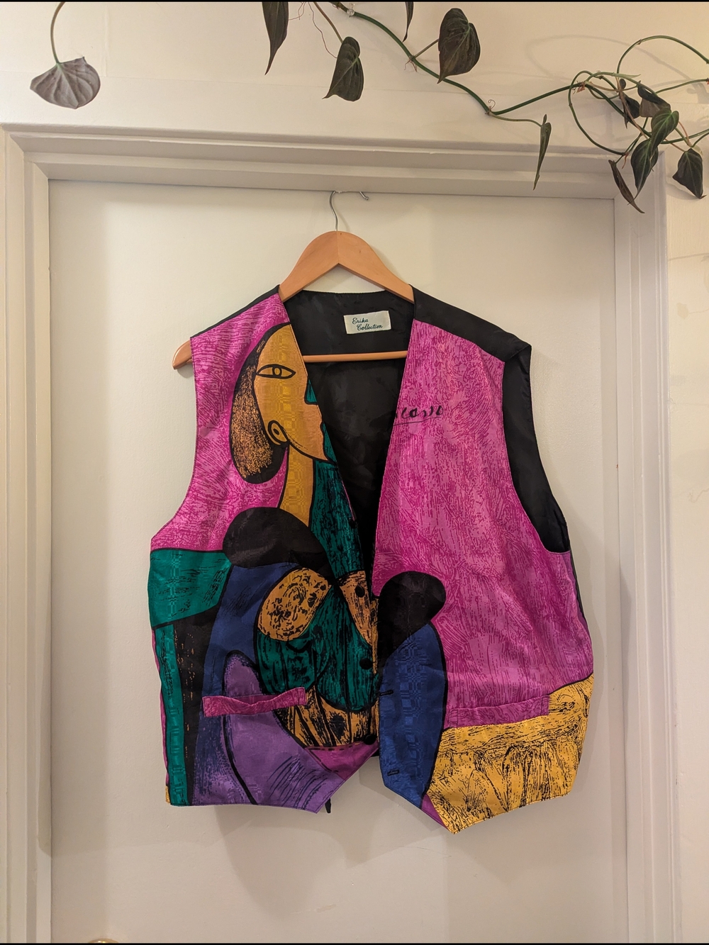 Vintage Etienne Aigner Pink Multicolor Abstract Art Vest - XL